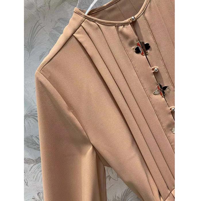 Louis Vuitton LV Women Monogram Accent Pleat Dress Silk Beige 1AFEVC