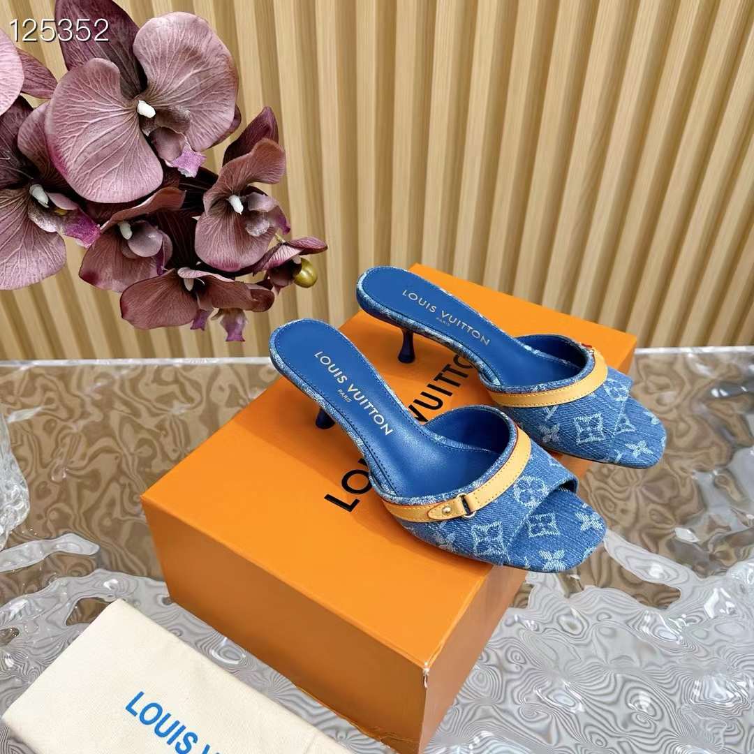 Louis Vuitton LV Women Neo Revival Mule Blue Monogram Denim Calf Leather 1ACLNS