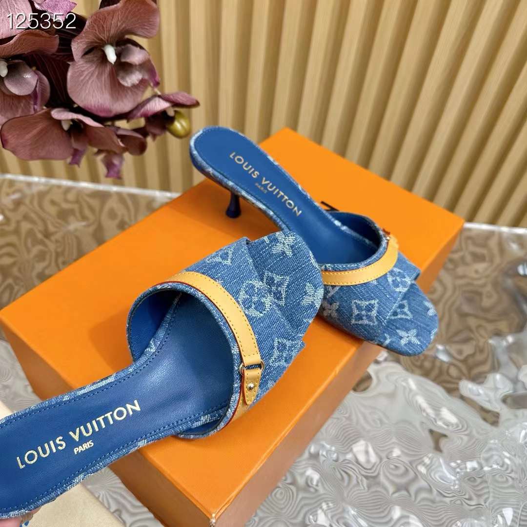 Louis Vuitton LV Women Neo Revival Mule Blue Monogram Denim Calf Leather 1ACLNS
