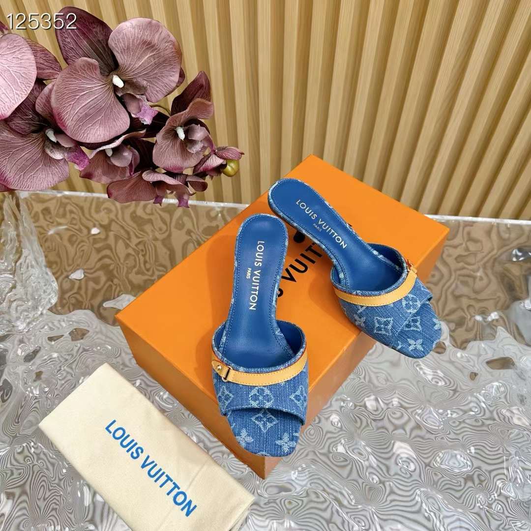 Louis Vuitton LV Women Neo Revival Mule Blue Monogram Denim Calf Leather 1ACLNS