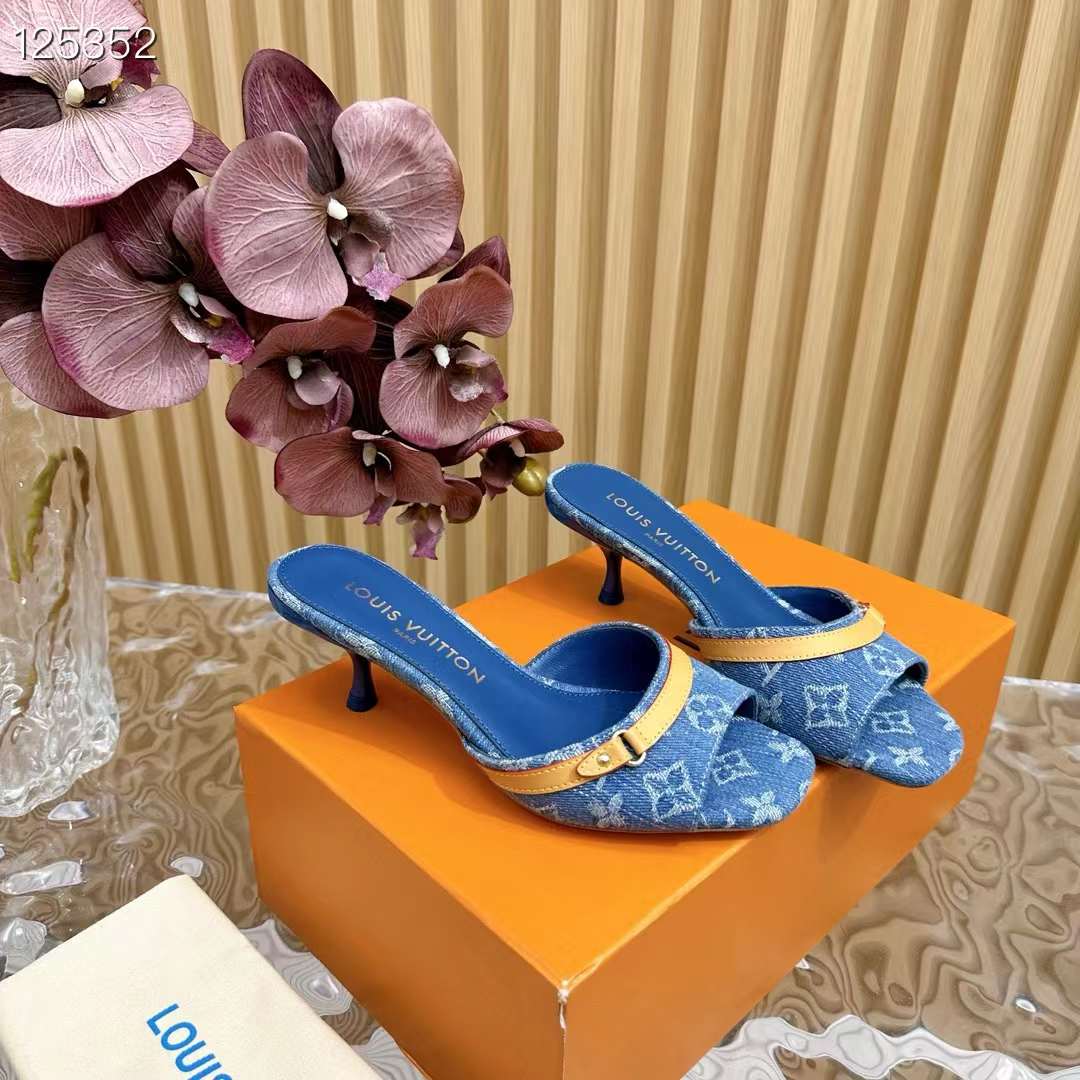 Louis Vuitton LV Women Neo Revival Mule Blue Monogram Denim Calf Leather 1ACLNS
