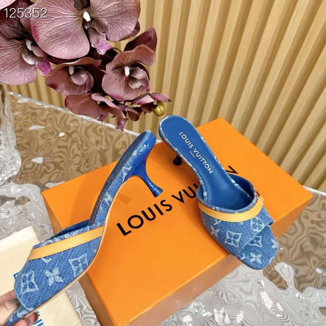 Louis Vuitton LV Women Neo Revival Mule Blue Monogram Denim Calf Leather 1ACLNS