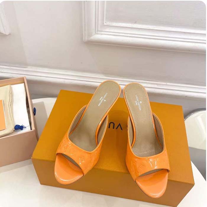 Louis Vuitton LV Women Super Mule Orange Monogram Patent Calf Leather 1ACJ6A