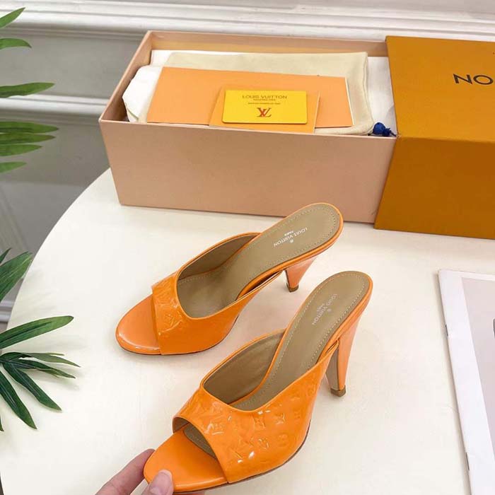 Louis Vuitton LV Women Super Mule Orange Monogram Patent Calf Leather 1ACJ6A