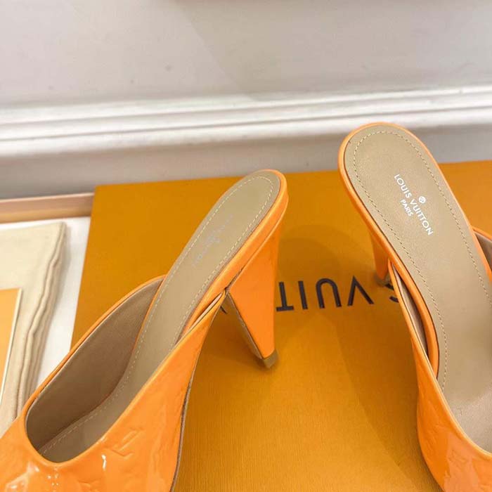 Louis Vuitton LV Women Super Mule Orange Monogram Patent Calf Leather 1ACJ6A