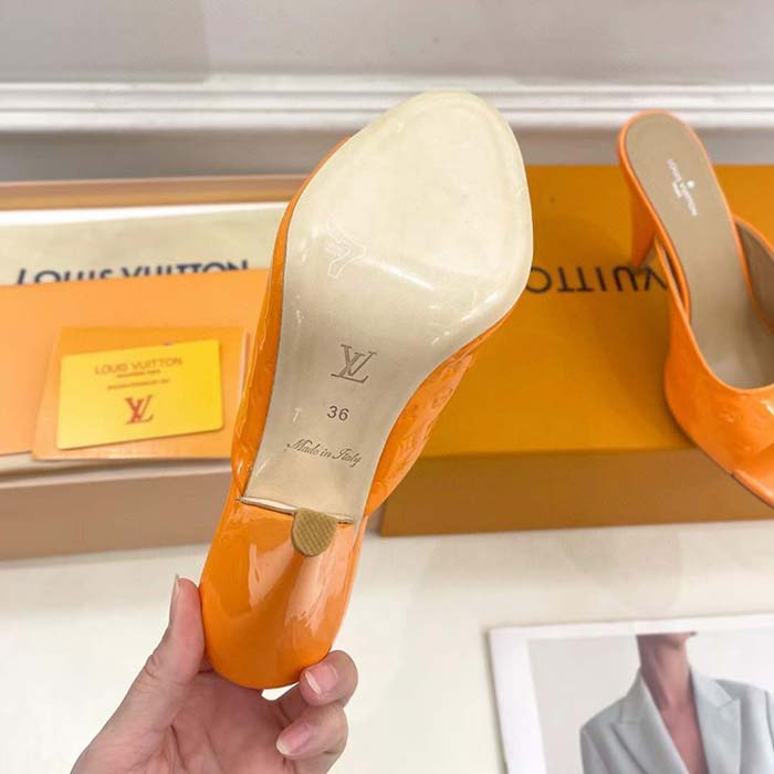 Louis Vuitton LV Women Super Mule Orange Monogram Patent Calf Leather 1ACJ6A