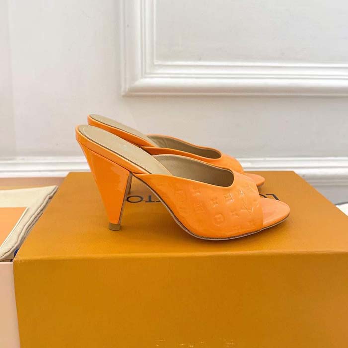 Louis Vuitton LV Women Super Mule Orange Monogram Patent Calf Leather 1ACJ6A