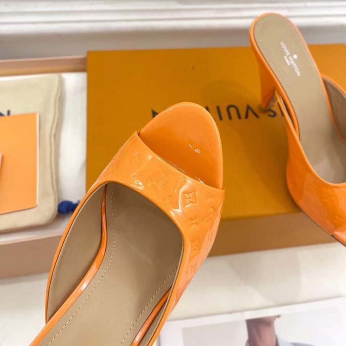 Louis Vuitton LV Women Super Mule Orange Monogram Patent Calf Leather 1ACJ6A
