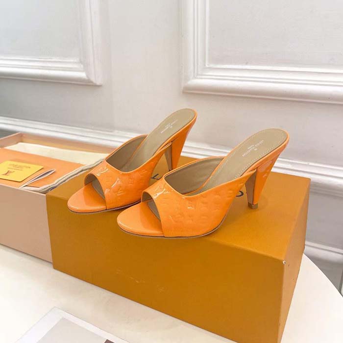 Louis Vuitton LV Women Super Mule Orange Monogram Patent Calf Leather 1ACJ6A