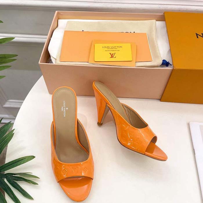 Louis Vuitton LV Women Super Mule Orange Monogram Patent Calf Leather 1ACJ6A