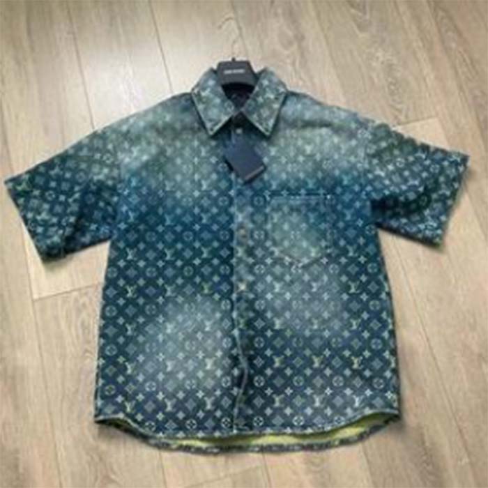 Louis Vuitton Men LV Rainbow Monogram Short-Sleeved Denim Shirt 1AB91W