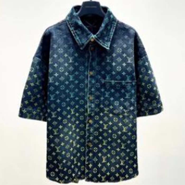 Louis Vuitton Men LV Rainbow Monogram Short-Sleeved Denim Shirt 1AB91W