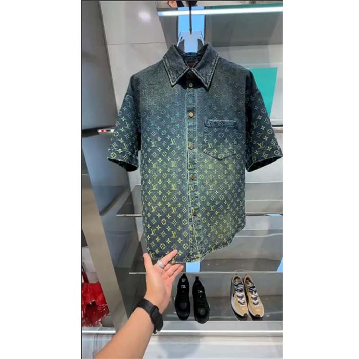 Louis Vuitton Men LV Rainbow Monogram Short-Sleeved Denim Shirt 1AB91W