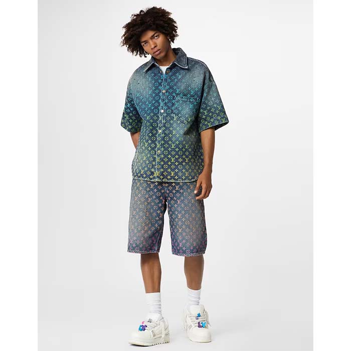 Louis Vuitton Men LV Rainbow Monogram Short-Sleeved Denim Shirt 1AB91W