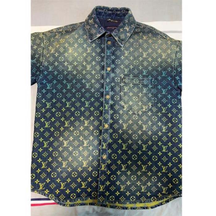 Louis Vuitton Men LV Rainbow Monogram Short-Sleeved Denim Shirt 1AB91W