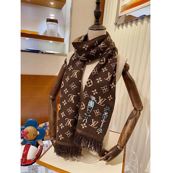Louis Vuitton Unisex LV Friends Scarf Brown Allover Monogram MP2964