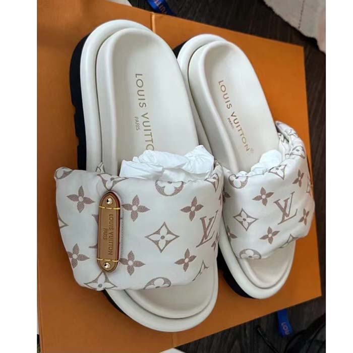 Louis Vuitton Unisex LV Pool Pillow Flat Comfort Mule Beige Monogram 1ACJZA