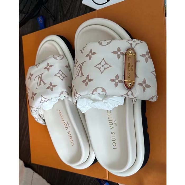 Louis Vuitton Unisex LV Pool Pillow Flat Comfort Mule Beige Monogram 1ACJZA