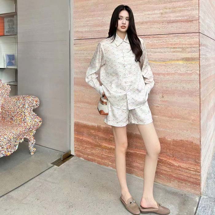Louis Vuitton Women LV 3D Malletage Print Pajama Shirt Silk 1AFFYG