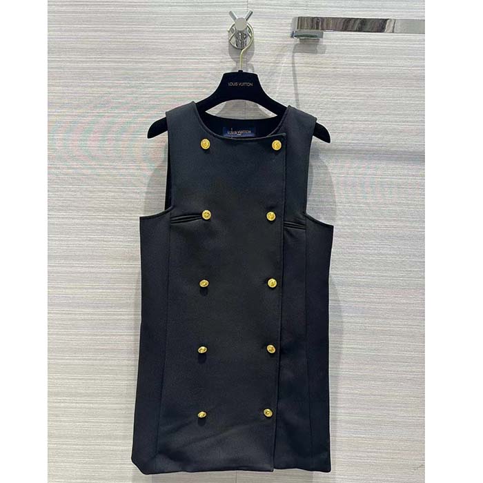 Louis Vuitton Women LV Double-Breasted Satin Dress Black 1AFFOM