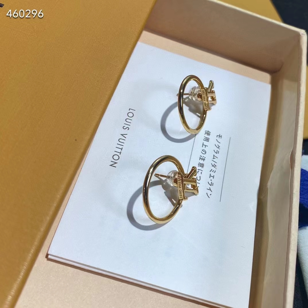 Louis Vuitton Women LV Eclipse Earrings Metal Gold-Color Initials M00763