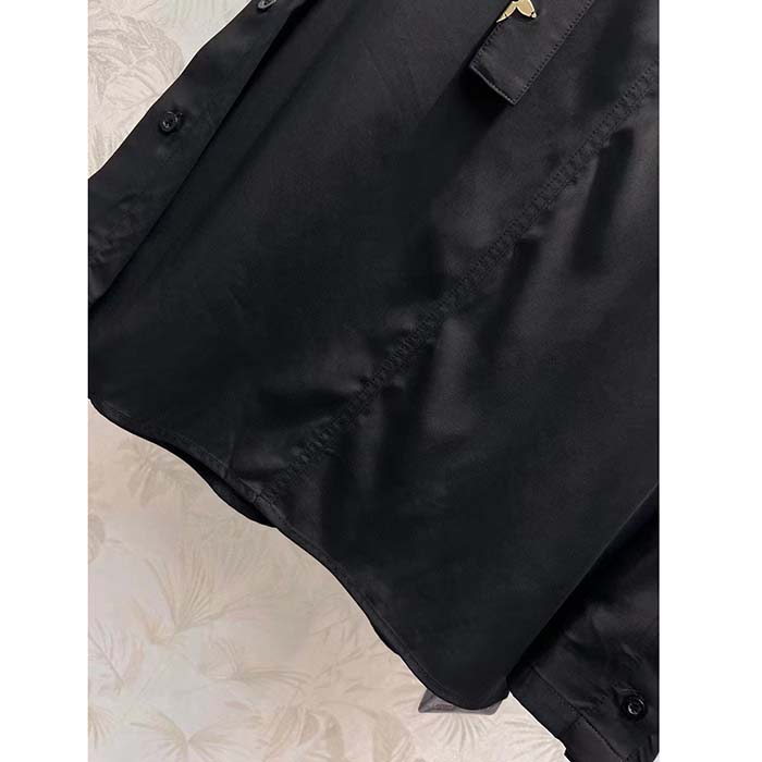 Louis Vuitton Women LV Monogram Lavaliere Button Sleeve Blouse Black 1AFCAV