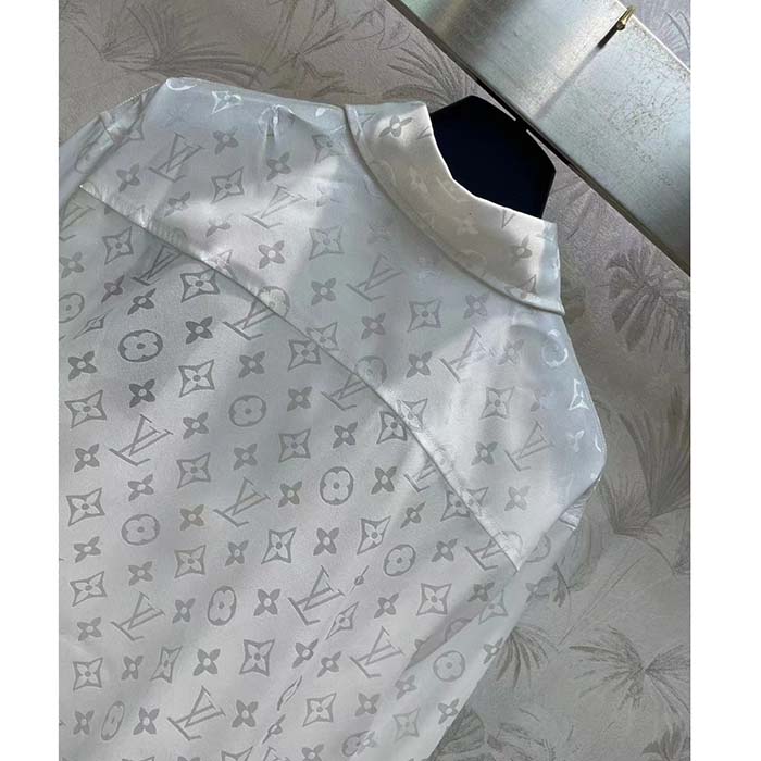 Louis Vuitton Men LV Monogram Long-Sleeved Silk Shirt White 1AFJUE
