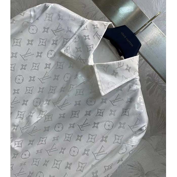 Louis Vuitton Men LV Monogram Long-Sleeved Silk Shirt White 1AFJUE