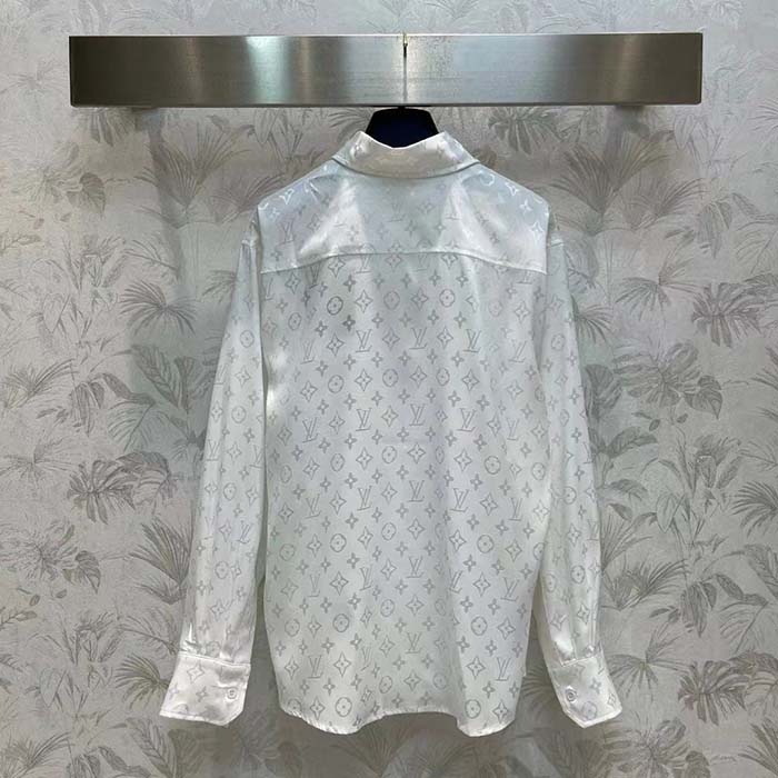 Louis Vuitton Men LV Monogram Long-Sleeved Silk Shirt White 1AFJUE