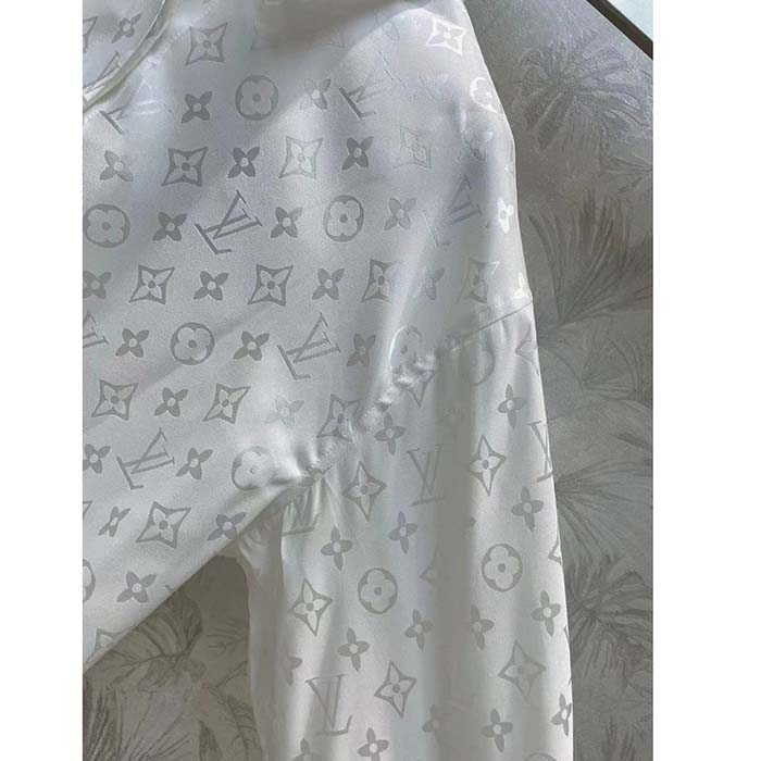 Louis Vuitton Men LV Monogram Long-Sleeved Silk Shirt White 1AFJUE