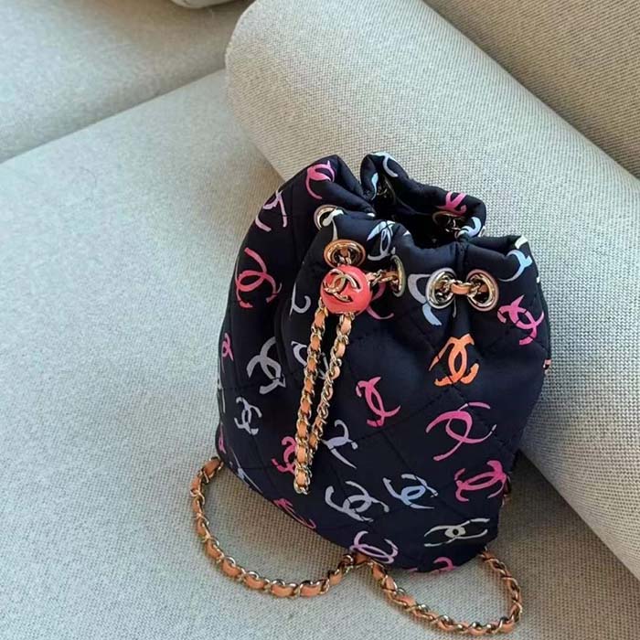 Chanel CC Unisex Backpack Printed Fabric Gold-Tone Metal Black Multicolor