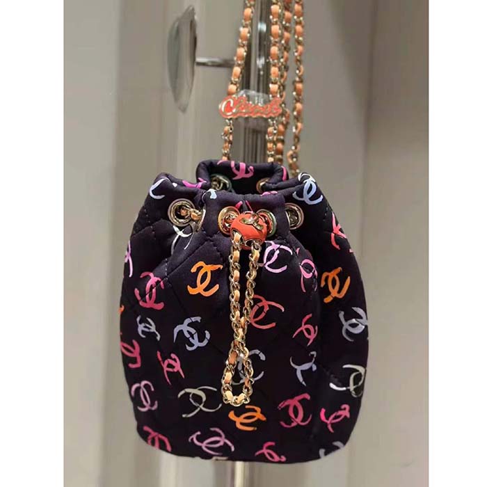 Chanel CC Unisex Backpack Printed Fabric Gold-Tone Metal Black Multicolor