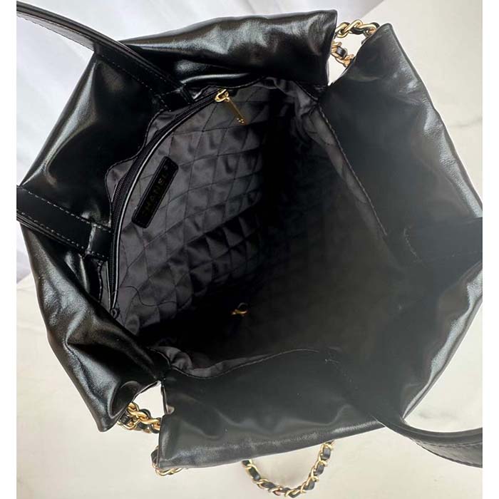 Chanel Women CC 22 Backpack Shiny Calfskin Gold-Tone Metal Black White