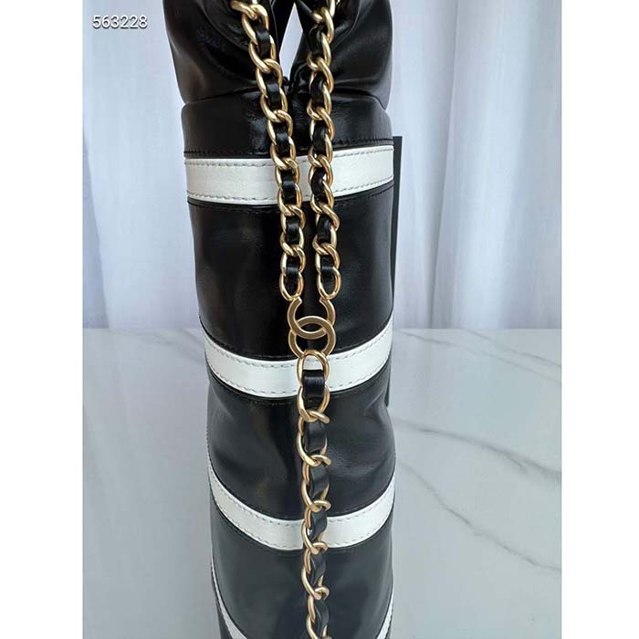 Chanel Women CC 22 Backpack Shiny Calfskin Gold-Tone Metal Black White