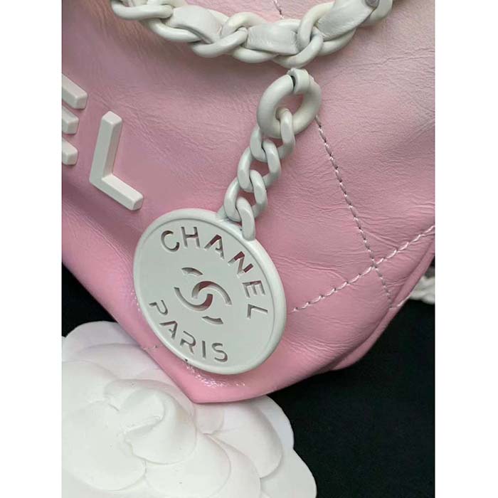Chanel Women CC 22 Mini Handbag Patent Gradient Calfskin Lacquered Metal White Pink