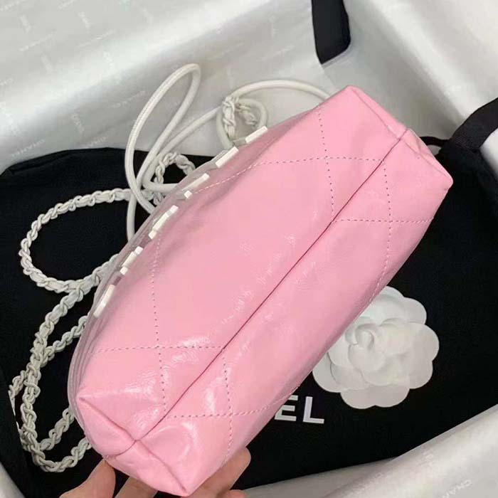 Chanel Women CC 22 Mini Handbag Patent Gradient Calfskin Lacquered Metal White Pink
