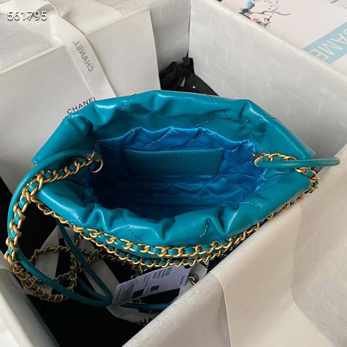 Chanel Women CC 22 Mini Handbag Shiny Calfskin Gold-Tone Metal Blue
