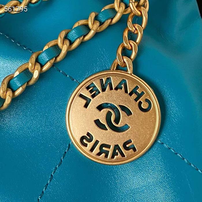 Chanel Women CC 22 Mini Handbag Shiny Calfskin Gold-Tone Metal Blue