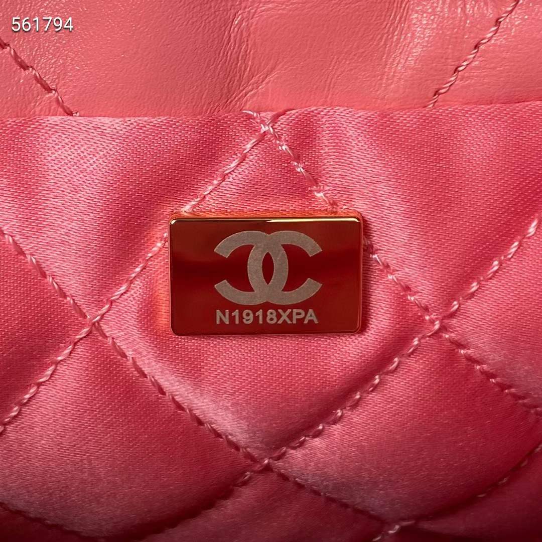 Chanel Women CC 22 Mini Handbag Shiny Calfskin Gold-Tone Metal Coral Pink