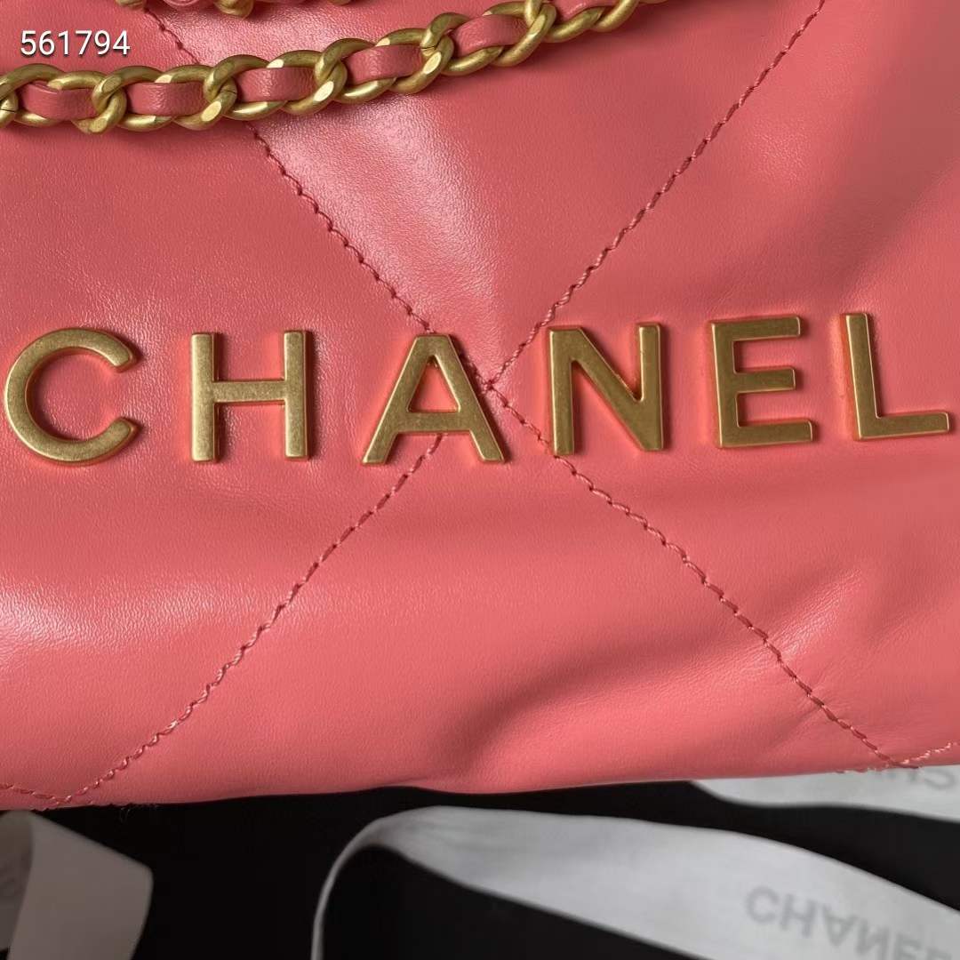 Chanel Women CC 22 Mini Handbag Shiny Calfskin Gold-Tone Metal Coral Pink
