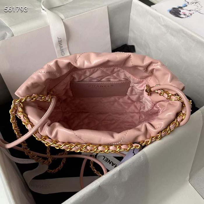 Chanel Women CC 22 Mini Handbag Shiny Calfskin Patchwork Light Pink Purple