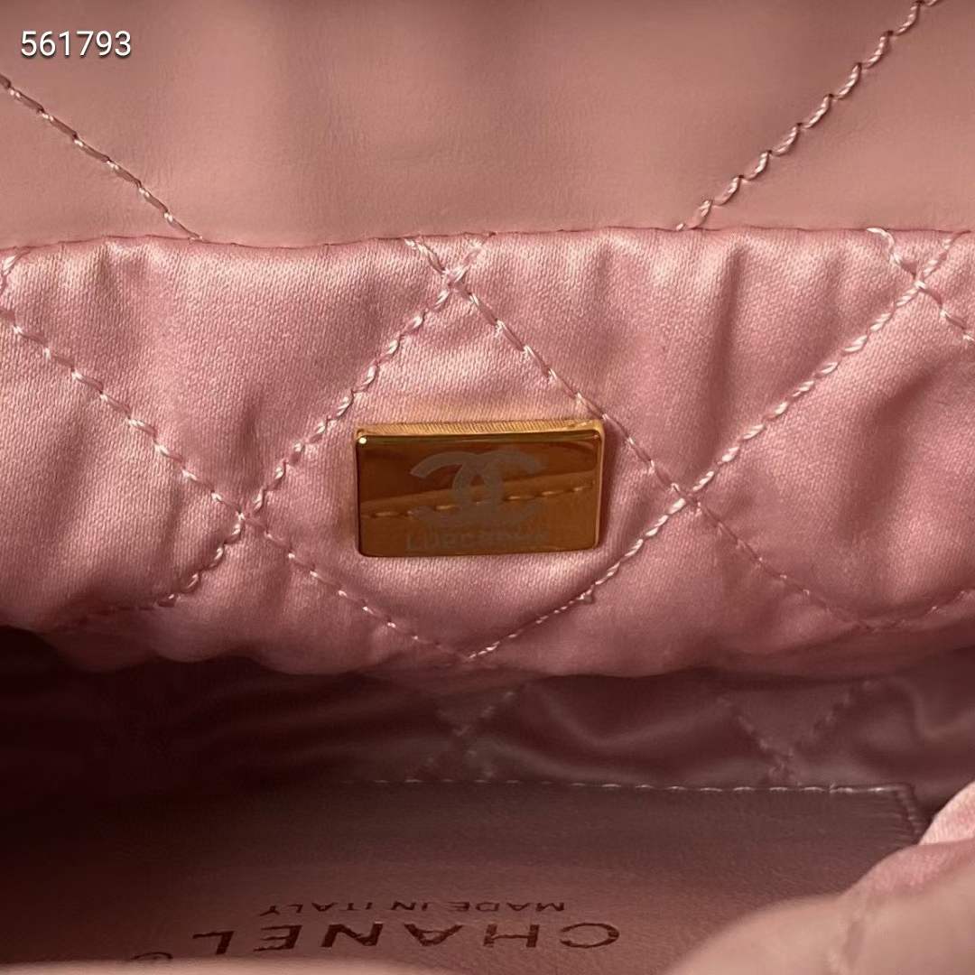 Chanel Women CC 22 Mini Handbag Shiny Calfskin Patchwork Light Pink Purple