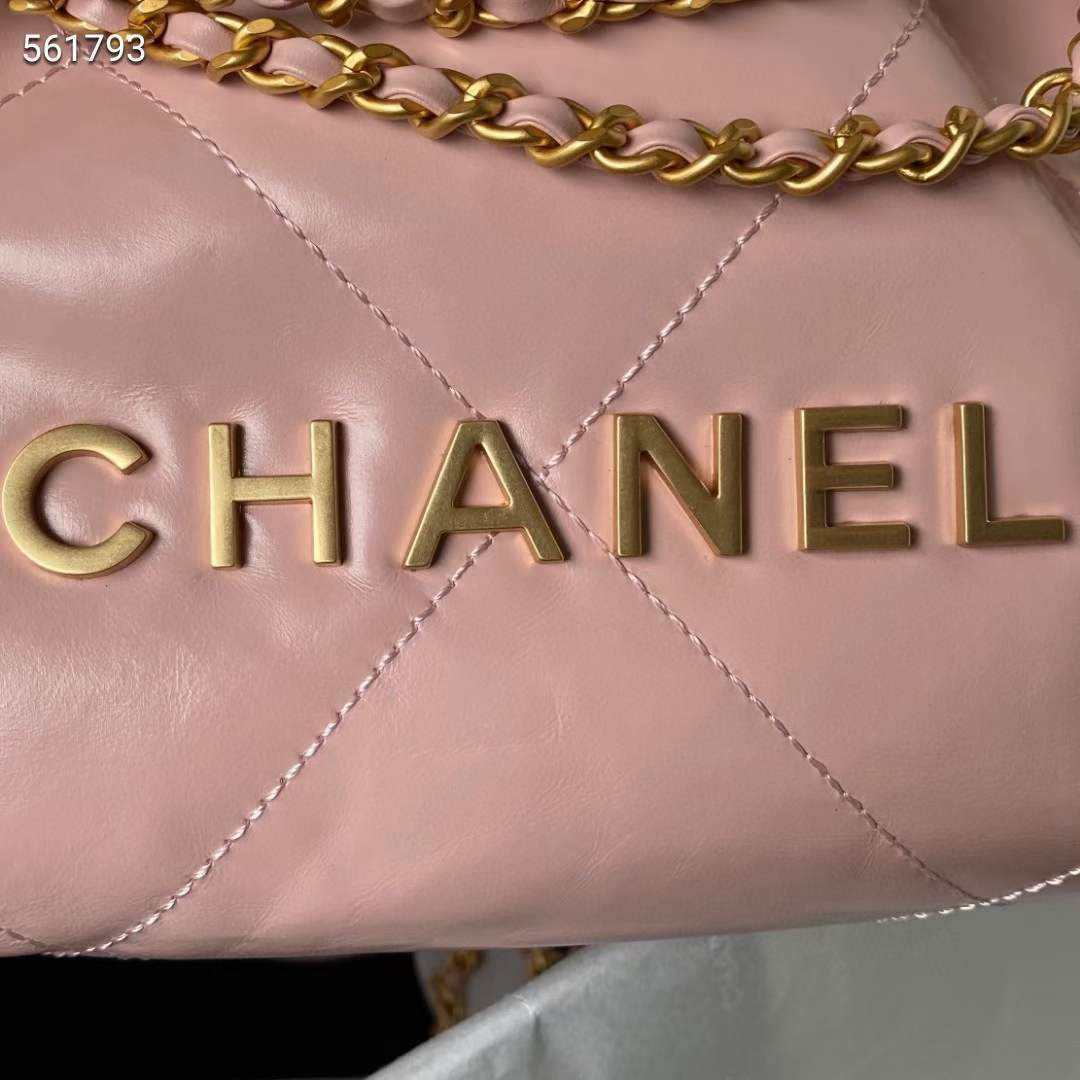 Chanel Women CC 22 Mini Handbag Shiny Calfskin Patchwork Light Pink Purple
