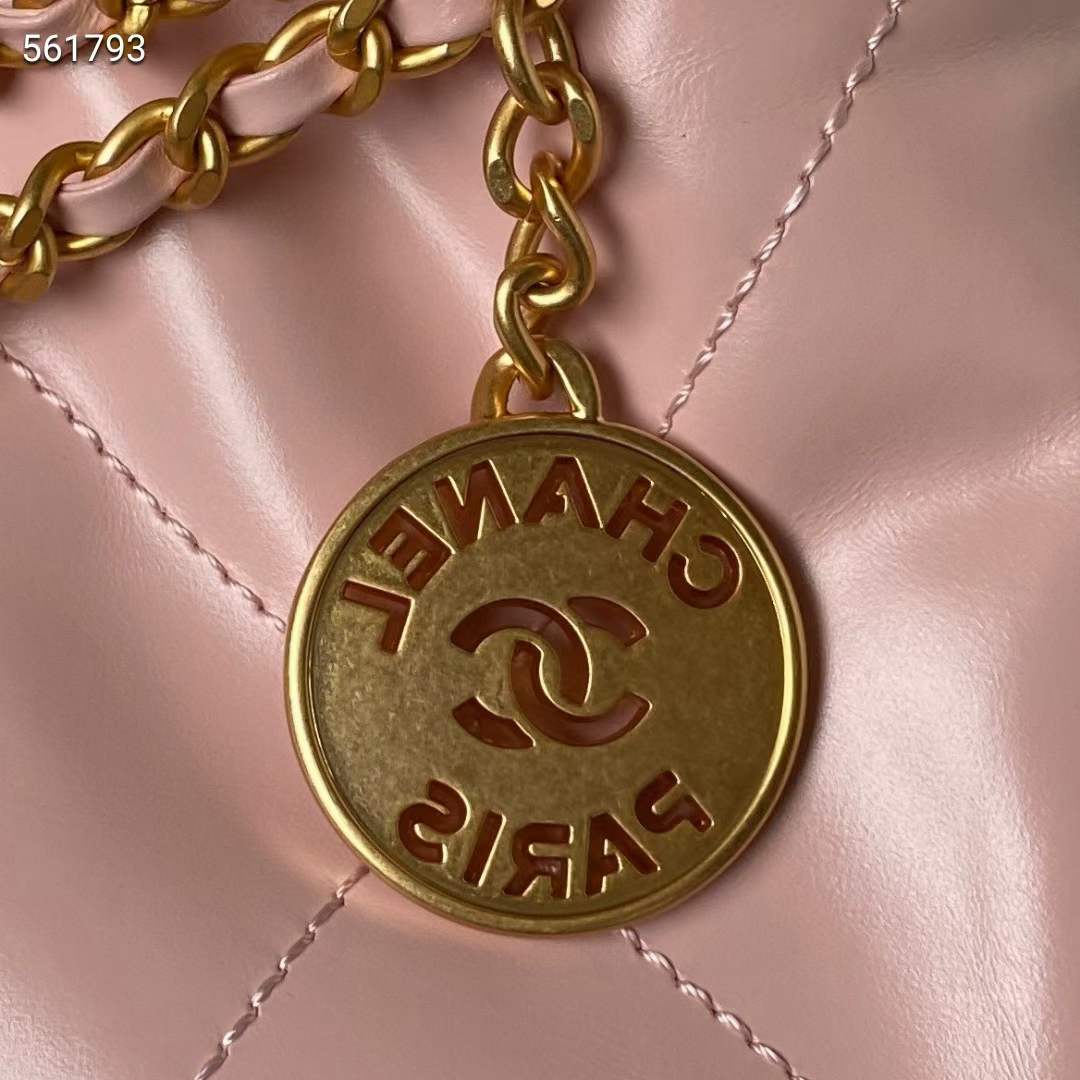 Chanel Women CC 22 Mini Handbag Shiny Calfskin Patchwork Light Pink Purple