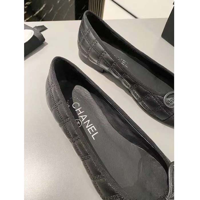 Chanel Women CC Ballet Flats Aged Calfskin Black 1 CM Heel
