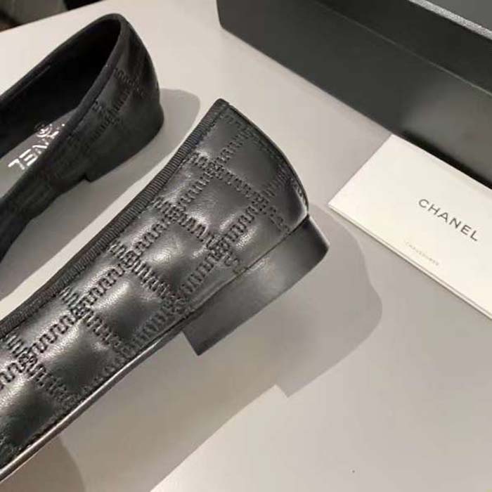 Chanel Women CC Ballet Flats Aged Calfskin Black 1 CM Heel
