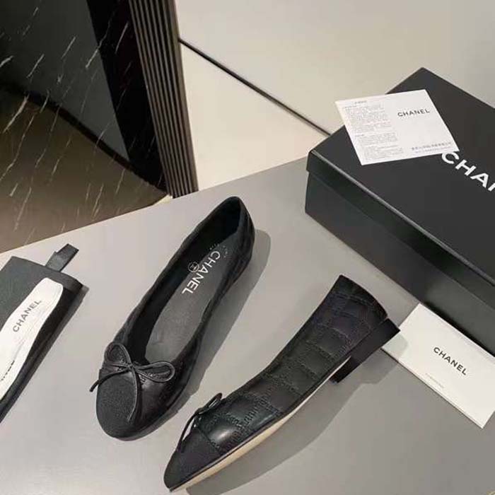 Chanel Women CC Ballet Flats Aged Calfskin Black 1 CM Heel