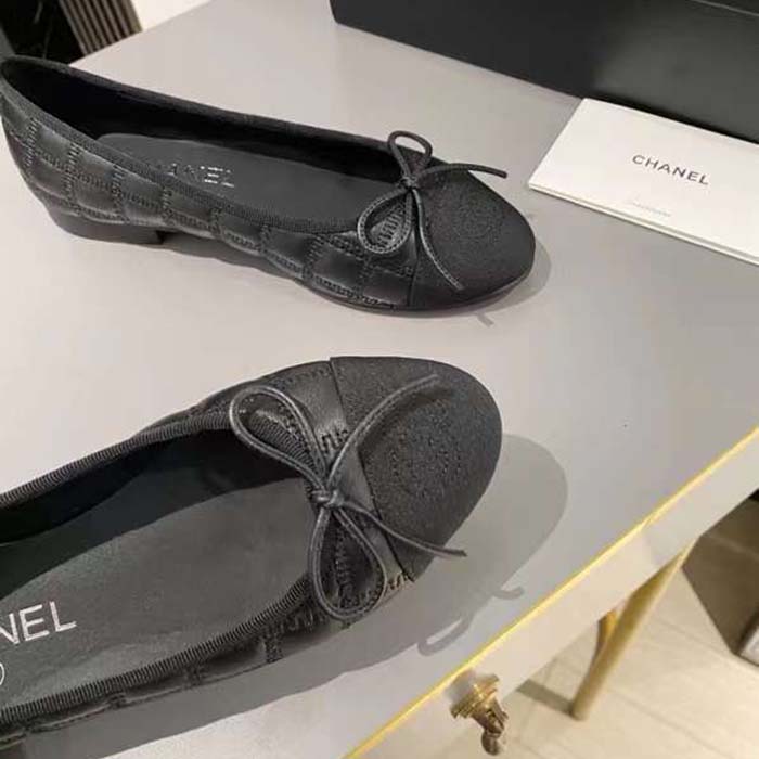 Chanel Women CC Ballet Flats Aged Calfskin Black 1 CM Heel