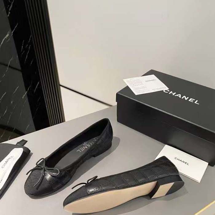 Chanel Women CC Ballet Flats Aged Calfskin Black 1 CM Heel