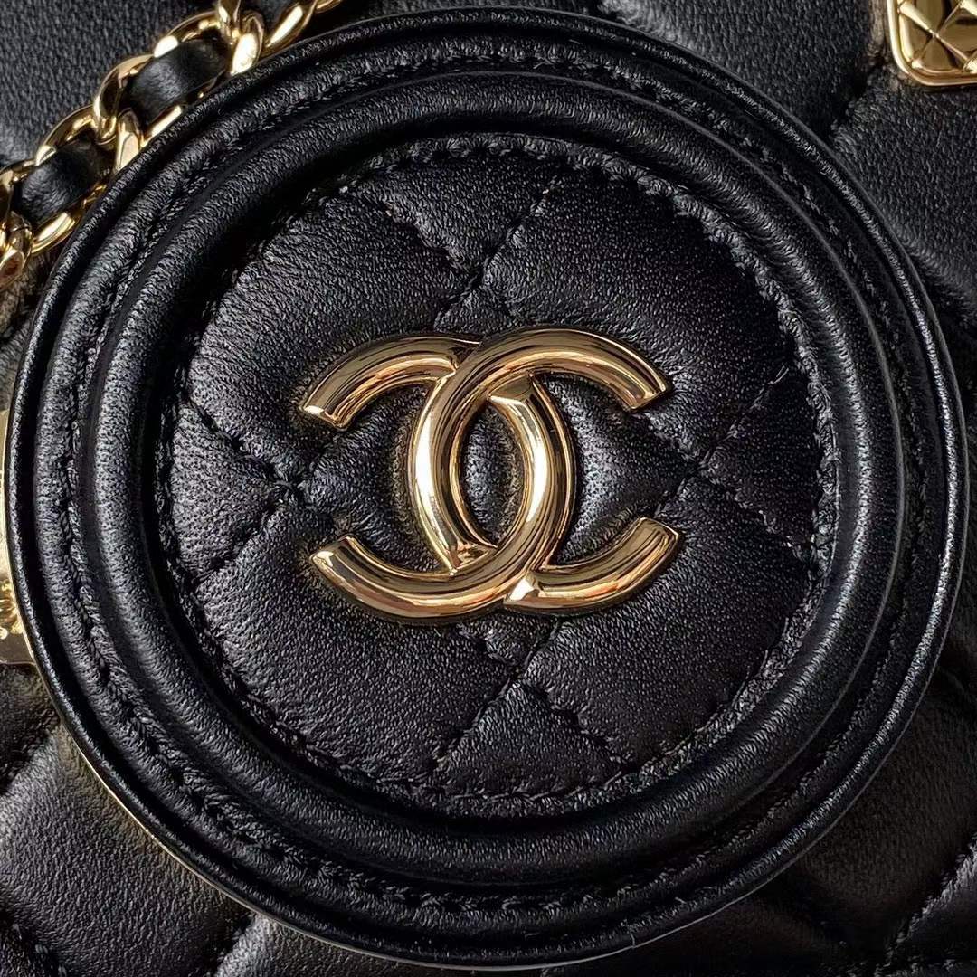 Chanel Women CC Camera Bag Lambskin Gold-Tone Metal Black